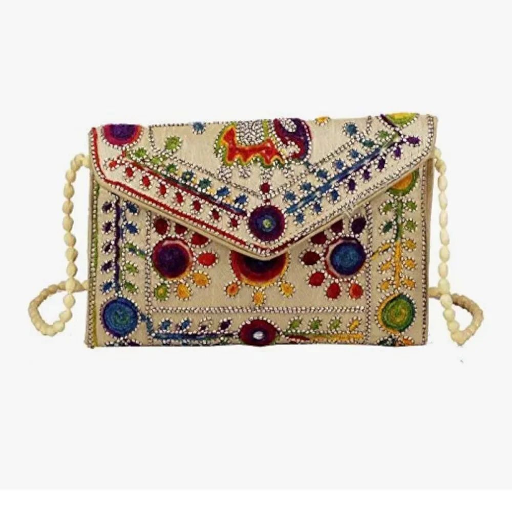 Handmade beaded Gujarati envelope clutch/crossbody bag
